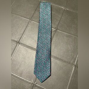 Tommy Hilfiger Blue Aqua and Pink Floral Tie, 100% Silk, Extra Long